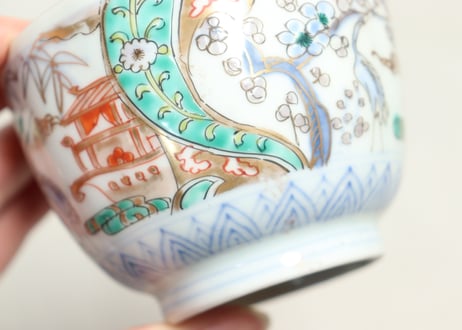 明治前期色絵鶴と松竹梅図通り物向付