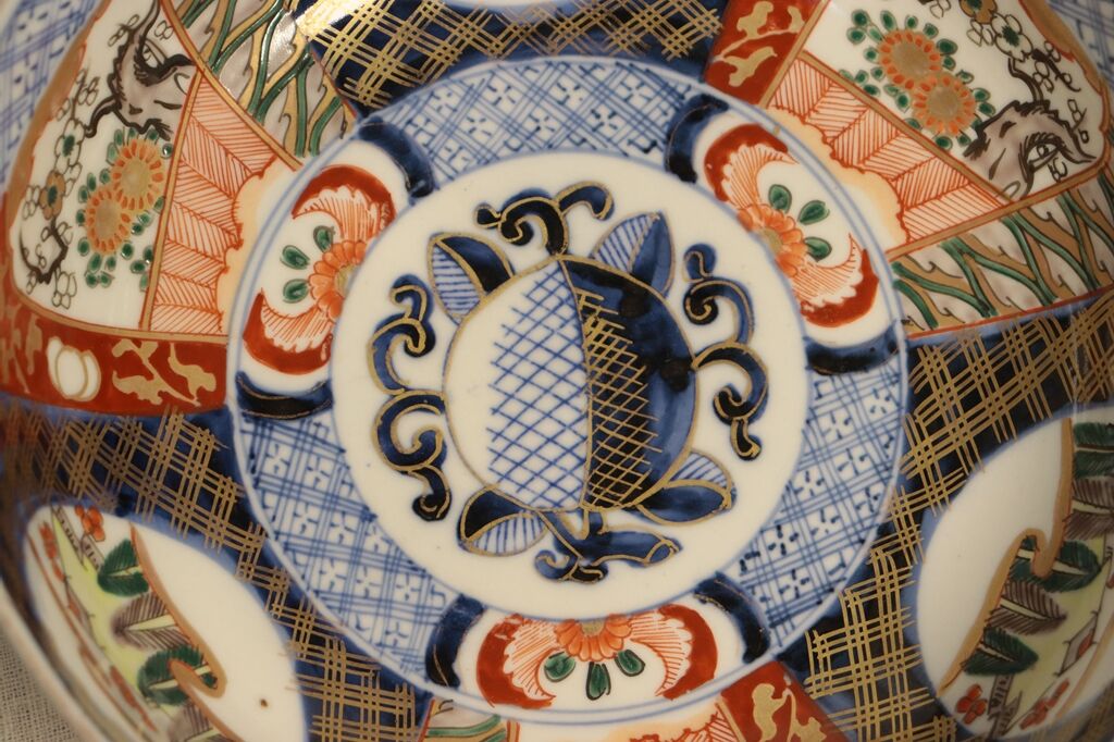 明治前期色絵六方に梅と山水図三つ組鉢 | 吉祥寺PukuPuku