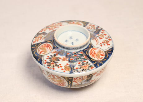 明治前期色絵花と鳳凰図蒸茶碗