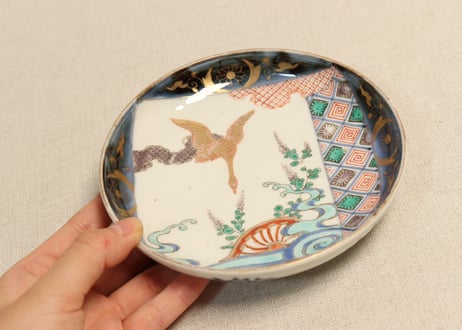 明治前期色絵流水に水鳥図小皿①