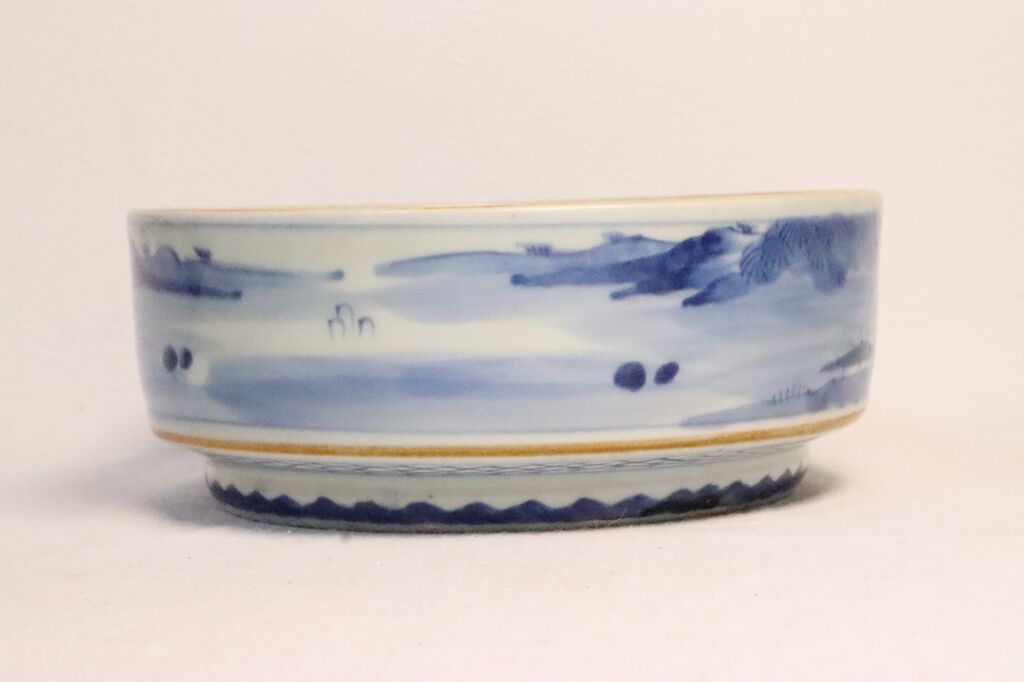 江戸幕末染付捻子に蓮と花弁図桶型7寸鉢 小ホツ | 吉祥寺PukuPuku