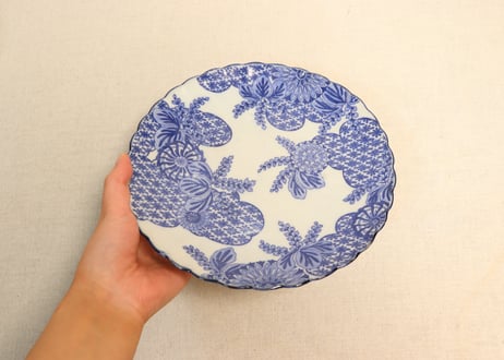 明治後期~大正銅判桐と菱花図7寸皿
