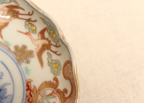 明治前期色絵松鶴図通り物小皿①　松濃いめ