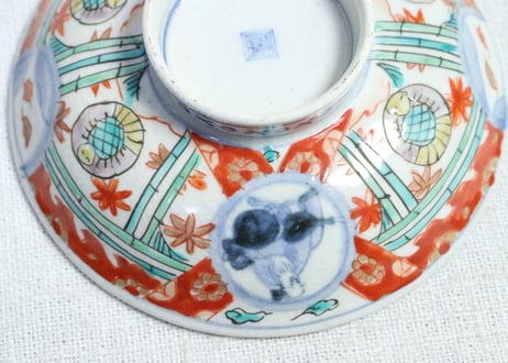 明治前期色絵福良雀図飯茶碗　甘手