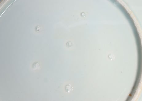 江戸幕末染付山水と三方に花図9寸皿