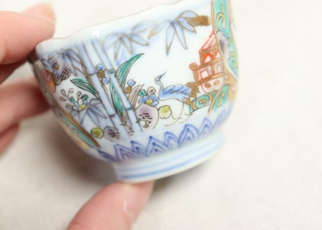 明治前期色絵鶴と松竹梅図通り物小向付