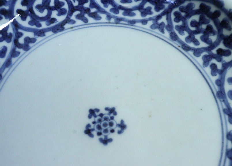 江戸中期 染付唐子瑞小皿5枚仕立箱付直径11.3㎝ 東