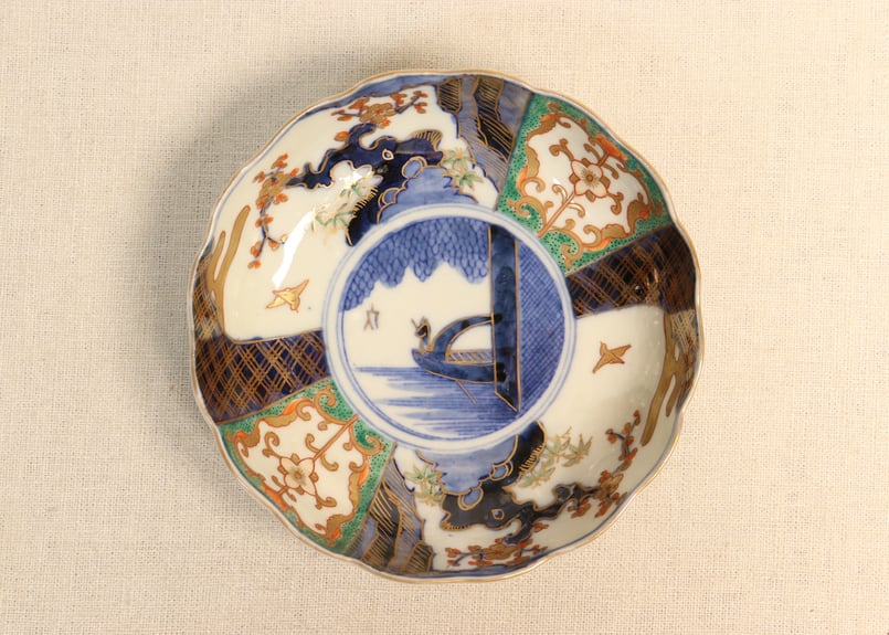 専用出品　幕末〜明治期　金蘭手　膾皿　五客　松竹梅　鶴　扇子　角冨印　上物 専用出品 幕末〜明治期 金蘭手 膾皿 五客 松竹梅 鶴 扇子 角