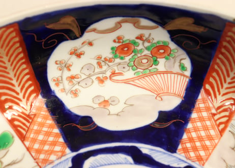 明治前期色絵富士と花籠図9寸鉢