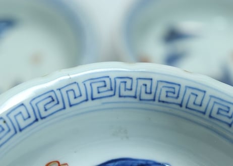 江戸幕末金彩染付河骨図三つ組鉢