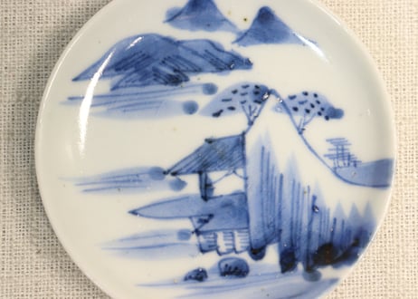 江戸後期染付山水と蝙蝠図豆皿①