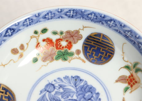明治前期大聖寺焼色絵三果文なます皿5客組