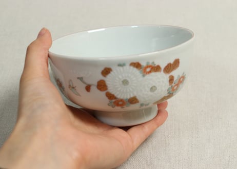 明治前期色絵三方菊図通り物蒸茶碗