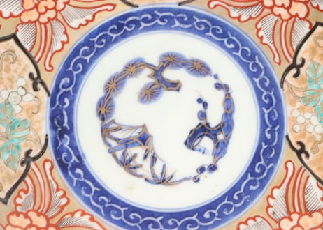 明治前期色絵牡丹と山葡萄図7寸皿