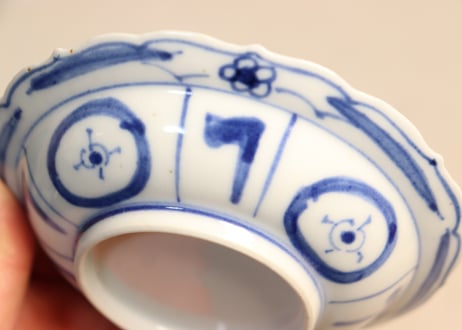 明治前期染付芙蓉手鳥図小皿