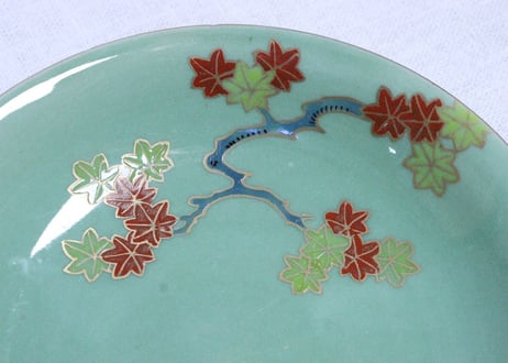 明治前期青磁色絵紅葉図5寸皿