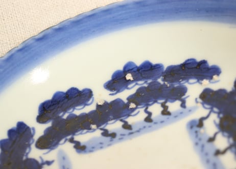 江戸幕末染付四方に松図捻り縁なます皿②濃いめ フリモノ