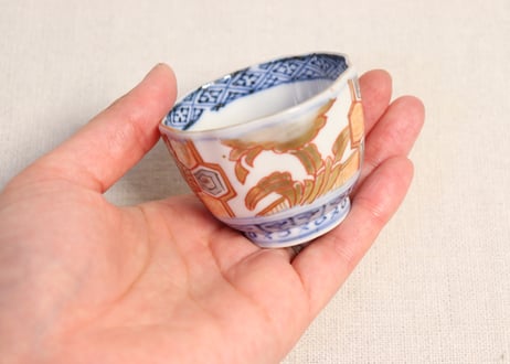 明治前期色絵色絵芭蕉と亀甲図通り物小向付