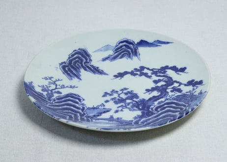 明治後期～大正銅判山水図8寸皿