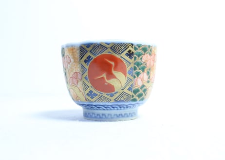 明治前期色絵桃に松鶴図通り物向付
