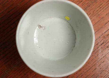 江戸中期染付竹林図猪口(上げ底) 窯傷,甘手