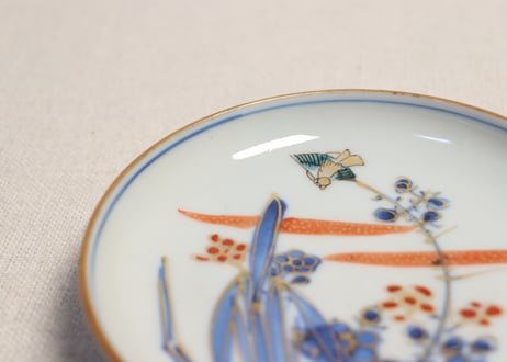 明治前期色絵水仙に梅図小皿