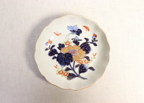 明治前期色絵葵と蝶図なます皿② 窯傷