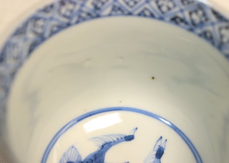 明治前期色絵沢潟に鷺図向付