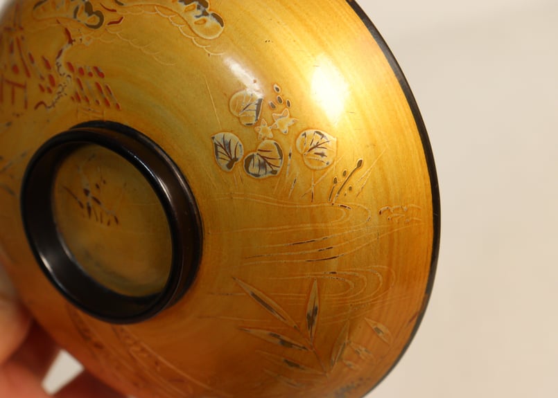 明治～大正内黒金塗蒔絵川辺図吸物椀 | 吉祥寺PukuPuku