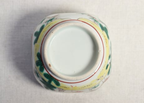 明治前期色絵松竹梅に鶴図角向付 5客組　窯傷有り