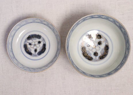 明治前期色絵扇面に菊図通り物飯茶碗