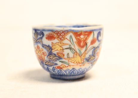 明治前期色絵芦に鳥と牡丹図通り物小向付①見込み濃いめ