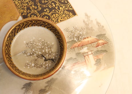 明治前期九谷焼色絵家風景図通り物蒸茶碗