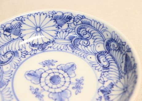 江戸幕末線描き花と唐草図なます皿