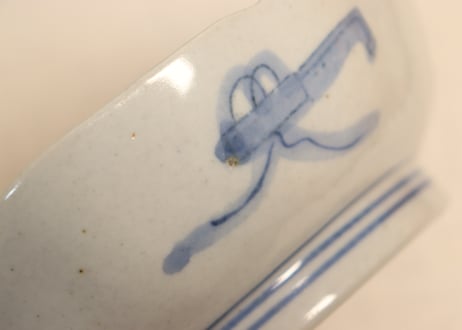 明治前期色絵桃と鶴図通り物なます皿