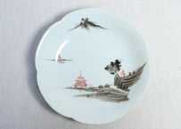 明治後期～大正赤絵金彩山水図通り物5.5寸皿