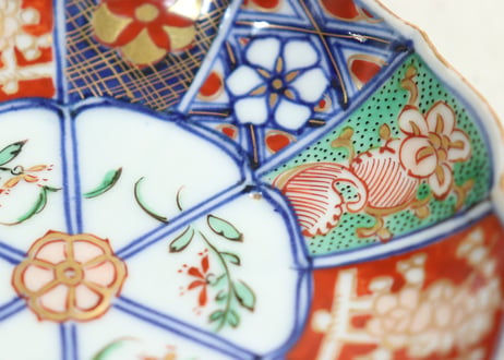 明治前期大聖寺焼色絵十二方花図小皿　5客組