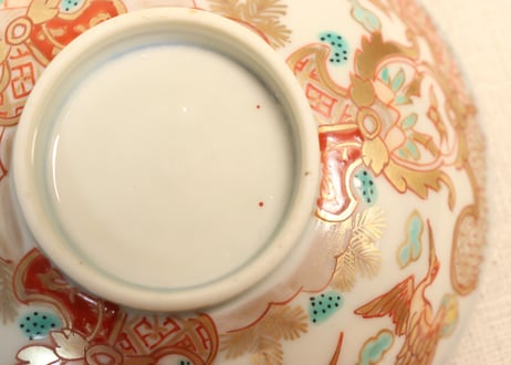 明治前期色絵松鶴図通り物飯茶碗