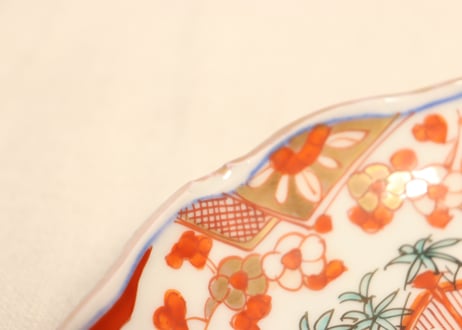 明治前期色絵三方竹梅図7寸皿　色擦れ