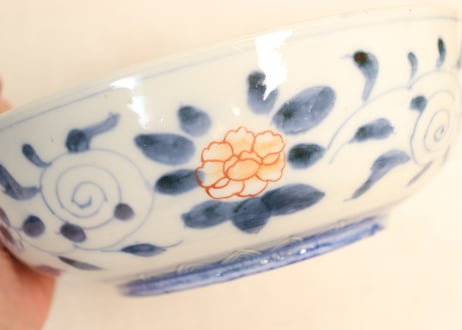 明治前期色絵獅子牡丹と草花図6寸鉢