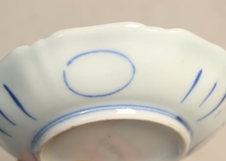 明治前期染付芙蓉手イナゴ図小皿