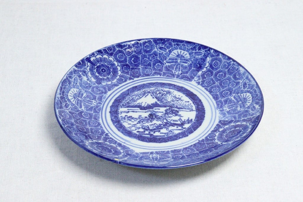 明治後期～大正紙刷富士図7.5寸皿 窯傷,かたつき | 吉祥寺PukuPuku