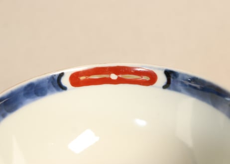 明治前期色絵獅子牡丹と幾何学文図飯茶碗①