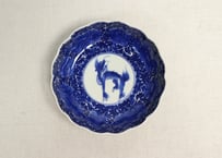 明治前期染付麒麟と牡丹図なます皿②高台ホツ