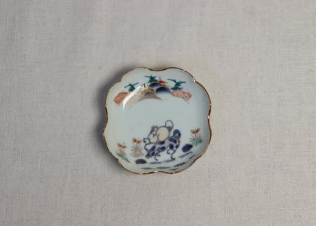 江戸中期色絵馬図四弁通り物小皿 　5客組
