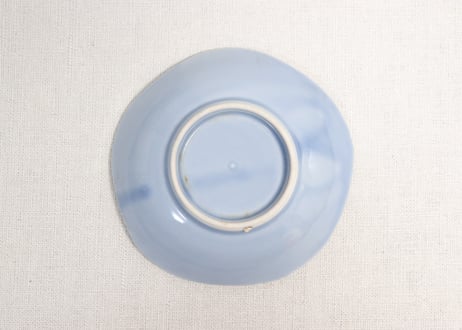 大正~昭和戦前瑠璃釉陽刻鳳凰と桐図五角小皿