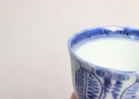 江戸幕末染付よろけ文図ギザ縁向付