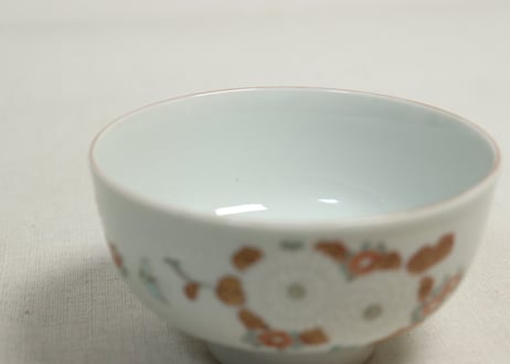 明治前期色絵三方菊図通り物蒸茶碗