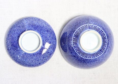 明治前期紙刷微塵唐草図蓋茶碗