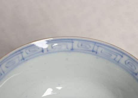 明治前期色絵桃と六方に松竹梅と牡丹図通り物飯茶碗 蓋部分甘手